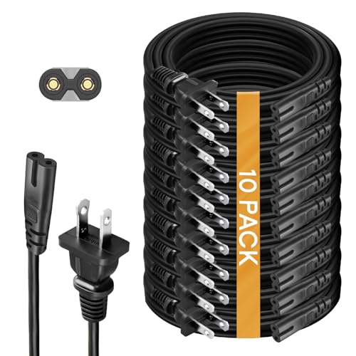 (10 Pack) TV Power Cord 10ft. for TV - Compatible with Sony Samsung LG TCL Apple Insignia Sharp Toshiba JVC Hisense - Replacement HDTV Power Cable 2 Prong (10-Feet, 10-Pack)