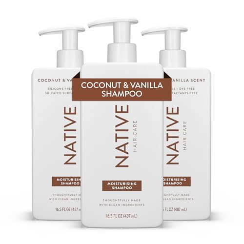 Native Coconut & Vanilla Moisturizing Shampoo Contains Naturally Derived Ingredients - All Hair Types Color & Treated Fine to Dry Damaged Sulphate Free Silicone Free Dye Free (3 Pack 487ml each)
