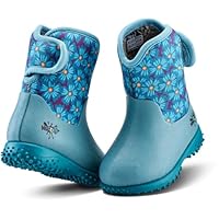 Grubs Muddies Puddle 5.0 Infants Kids Girls Boys Warm Wellies Slip On Neoprene Boots (Flower Teal, UK Footwear Size System, Infant, Numeric, Medium, 4)