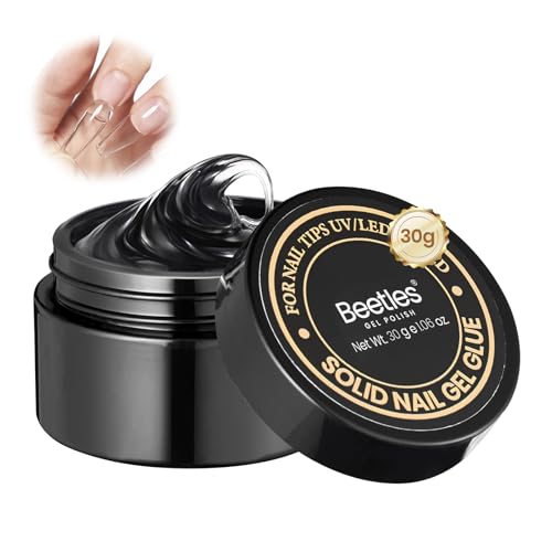 Beetles 30g Solid Nail Glue Gel for Nail Tips Clear Press On Nails Beginner-Friendly Hard Gel for Nail Extension & 3D Sculpting Nail Art UV & LED Cured