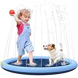 AMIPOW Splash Pad für Kinder, Wassersprinkler mit Antirutschfunktion, 100CM Sprinkler Wasser-Spielmatte, Sommer Outdoor Garten Kinder Spielzeug, Sprinklerpool für Kinder, Hund und Haustiere (Blau)