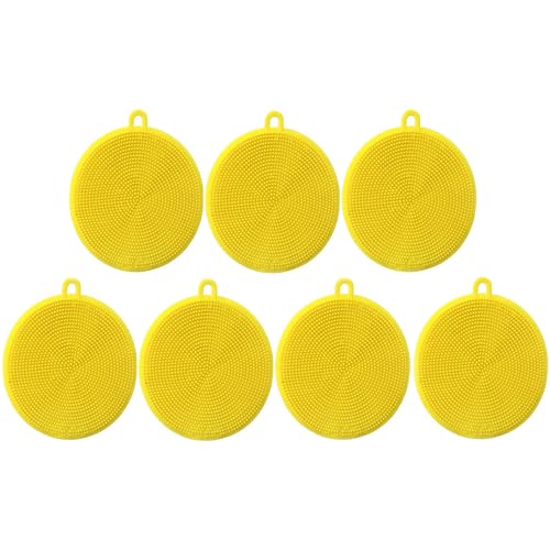 Image of 7 PCS Silicone Dish Scrubber, Kitchen Sponges, Silicone Sponge,Dish Brush, Dish sponges, Silicone Sponge Dish Sponges, Kitchen Sponge Double Sided Cleaning Sponges (yellow)