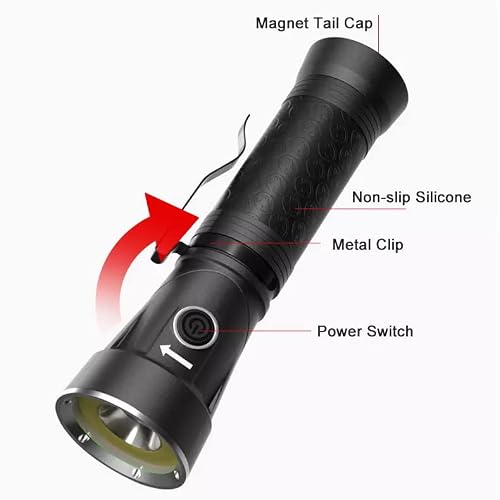 Jnepro Tactical Flashlight | Magnetic Led Flashlight | 320 Lumens | White And Red Light | 90 Degree Twist | Work Light | Ip65 Water Resistant | Outdoor Tactical Flashlight | Batteries Not Included #TOP3