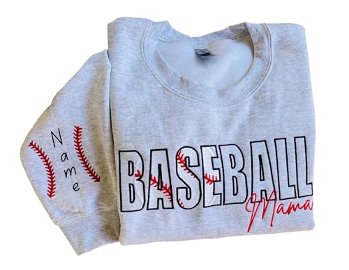 CHILLEVER Personalized Embroidered Baseball Mama Sweatshirt, Custom Baseball Mom Crewneck, Game Day Sport Team Spirit Gifts