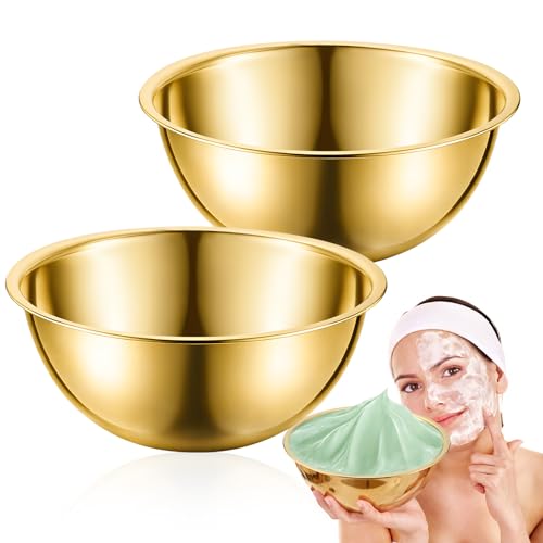 Teenyyou 2 Pcs Big Stainless Steel Esthetician Bowls 8 Inch Gold Facial Bowls Mask Mixing Kit for Women Spa Home Esthetician Supplies Use
