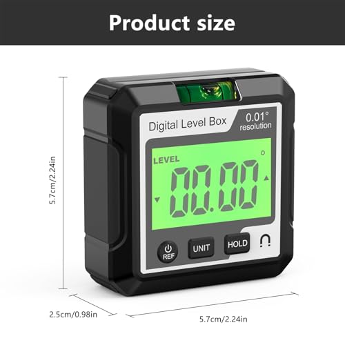 Digitaler Winkelmesser, 4 X 90-Grad-Bereich, Magnetische Befestigung, Mehrere Messmodi, Datensperrfunktion, für Holzbearbeitung, Autoreparatur (Schwarz und ß)