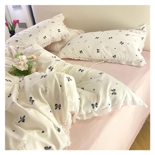 Housse de couette anti-plis à volants | Parure de lit fleurs rétro