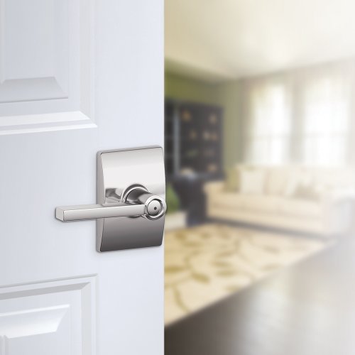 Image of SCHLAGE Latitude Bed /Bath Privacy Door Handle with Lock, Bright Chrome | Interior bedroom or bathroom door lever with push button lock, Reversible, Easy install, Certified durability, Universal fit