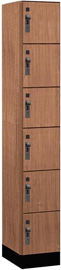 Salsbury Industries 46168RO 12 in. Wide Premier Wood Locker - Six Tier Box Style - 1 Wide - 6 ft. High - 18 in. Deep - Red Oak - Hasp