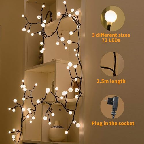 Curtain Lights Indoor Outdoor, 8.3ft 8 Modes 72 Led Globe String Lights Plug in, Window Lights for Patio Garden Wedding Party Bookshelf, Christmas Decorations, Warm White - Thumbnail 3