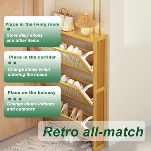 Shoe Storage Cabinet Cabinets Hallway Slim Cupboard Cupboards Hallways Slimline，Boho Rattan Shoe Cabinet - Stylish Wooden Storage Organizer for Bedroom, Entryway & Hallway - Space-Saving Des