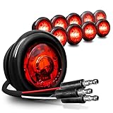 TRUE MODS 10pc 3/4' Inch Round Red Trailer 12V LED Marker Light [3 Wire/Turn Brake Tail TBT Lights] [DOT FMVSS 108] [SAE P2PC] [Semi-Spherical Output] [IP67 Waterproof] Small Markers for Trailer Truck