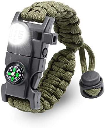LeMotech 20 in 1 Adjustable Paracord Survival Bracelet, Tactical Emergency Gear Kit Includes SOS LED Flashlight, Compass, Rescue Whistle and Fire Starter-Outdoor Hiking Camping