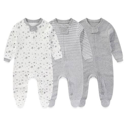 Image of falianni Baby Boy Girl 3 Pieces Zipper Rompers Cotton Newborn Unisex Footed Jumpsuits Long Sleeve Infant Clothes