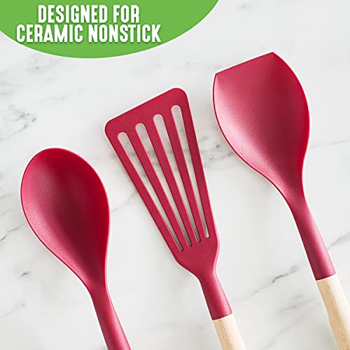 Greenlife Cooking Tools And Utensils, 7 Piece Nylon And Wood Kitchen Set With Ceramic Crock Holder, Heat Resistant Spatula And Spoons, Bpa-Free, Blue #TOP3