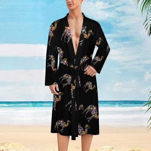 Colorful Flowered Camel Men's Robes Long Sleeve V Neck Bath Robe Printed Bathrobes Cozy Soft Sleepwear2