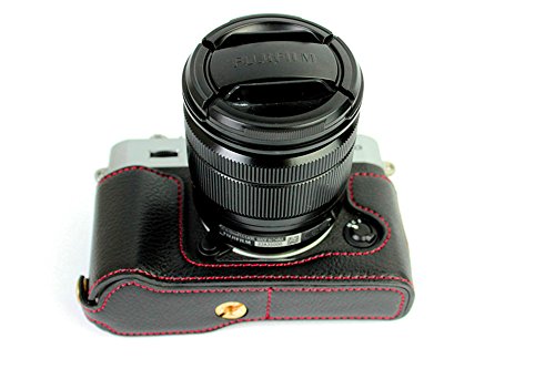 Xt10 Case, Bolinus Handmade Genuine Real Leather Half Camera Case Bag Cover For Fujifilm Fuji X-T10 Xt10 Opening Version + Hand Strap -Black #TOP6