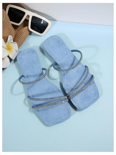 Image of GORGLITTER Women's Rhinestone Wedding Flat Sandals Sparkly Strappy Glitter Dressy Slip on Bling Bridal Prom Cute Slide Shoes