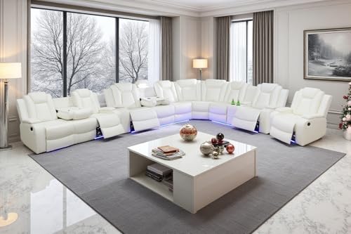 Ainehome Power Leather Recliner Sectional Sofa Set with USB
