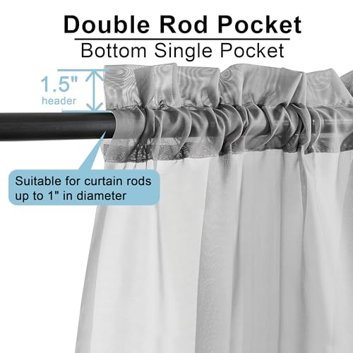 Image of OWENIE Short Sheer Curtains 30 Inches 2 Panels Set, Kitchen Tiers Light Filtering Rod Pocket Cafe Curtains for Bathroom Small Half Window, 42 in W x 30 in L, Grey