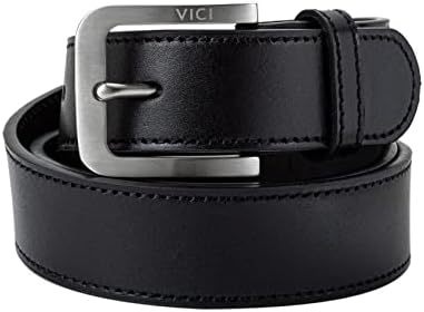 VICI Tactical Steel Core Leather Gun Belt for Concealed Carry CCW | 1.5 inch Genuine Top Grain Leather EDC Belt with Reinforced Steel Core and Stainless Steel Buckle (Black - Size 30 Pants)