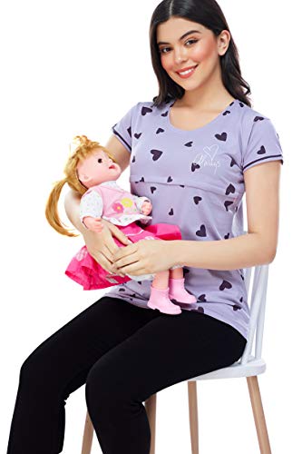 Image of ZEYO Women's Regular Fit Cotton Maternity Heart Printed Feeding Top 5345