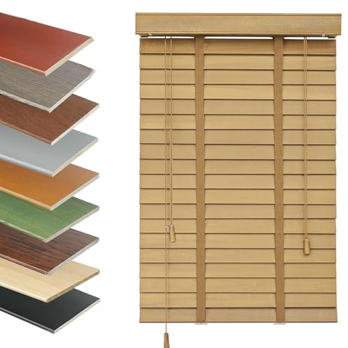 Store Vénitien en Bois sans Percage pour Fenêtre, Stores Intérieur Occultant à Lamelles Réglables, Installation Facile pour Cuisine, Salon, Chambre...