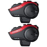 Amison バイク インカム 最大10人同時通話 最大通話距離2000m Bluetooth 5.0 無線機バイクいんかむ 連続28H時間 IP67防水 ヘルメット用インカム 音楽共有 音声聞き取リ FMラジオ付きインターコム 自動ペアリング バイク用通信機器 技適認証済み 日本語音声案内 説明書 (2枚, レッド)
