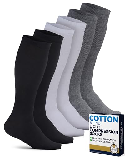 Image of Pembrook Cotton Light Compression Socks for Women & Men - 3 Pairs | 8-15 mmHg Comfort Compression Socks for Men & Women