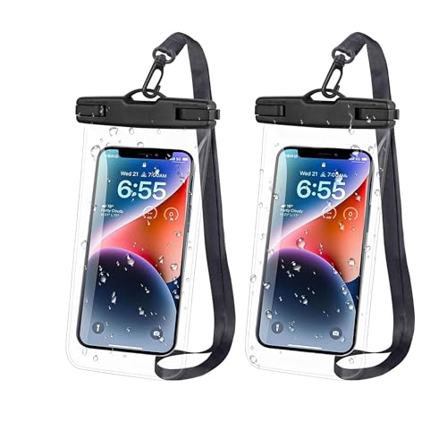 Image of Waterproof Phone Pouch, Dry Bag with Lanyard,Universal Waterproof Phone Case for iPhone 14 13 12 11 Pro Max XR X XS SE 8 Plus Samsung S23 S22 Ultra S21 S10 S9 up to 7 inch (Black-Pack of 2)