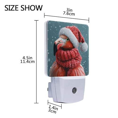 Image of Christmas Flamingo Night Lights 2 Pack Plug-in Wall Led Nightlight Auto Dusk-to-Dawn Sensor Lamps for Bedroom Kitchen Bathroom