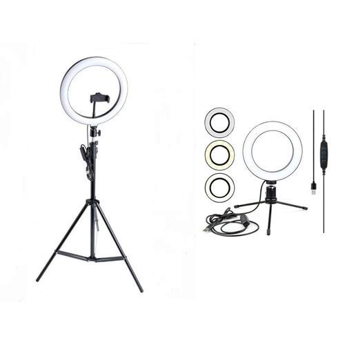Kit Iluminador Anel de Led Ring Light 10 Polegadas 26cm + RingLight 6 Polegadas 16cm de Mesa Youtube