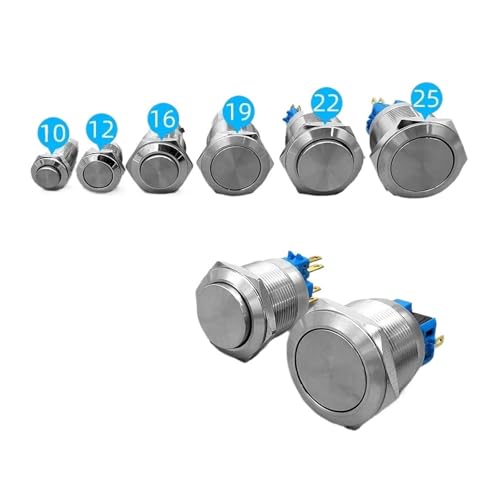 Interruptor de botón metálico de 22mm NO/NC para control de panel con cabeza plana 5