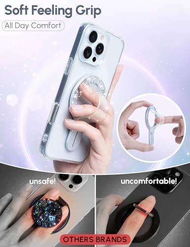 Image of GripMate for MagSafe Phone Grip for iPhone - Glitter Magnetic Phone Ring Holder for Women Girs - Comfortable Stylish Finger Phone Loop Grip for iPhone 17 /16 /15 /14 /13 /12,Glitter Silver