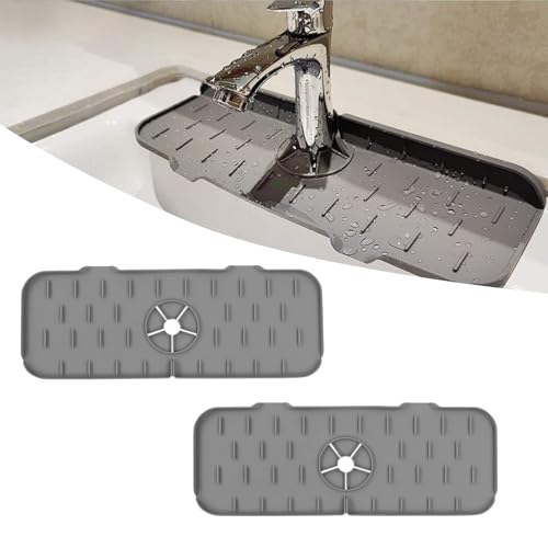 LIUCONGBD 2 alfombrillas para fregadero de grifo, alfombrilla de agua para fregadero de cocina, escurridor, mango de silicona, bandeja para cocina, baño (gris)