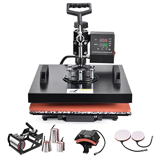 Seeutek Heat Press 15x15 Shirt Press 8 in 1 Shirt Printing Tshirt Press Machine Swing Away T Shirt Press Machine Digital Multifunctional T-Shirt Press Machine for T Shirts Mug Hat Plate Cap