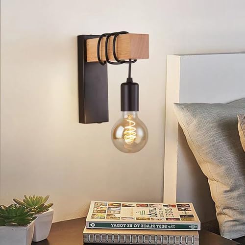Aplique de pared vintage E27 de madera industrial retro para interior modelo B 5