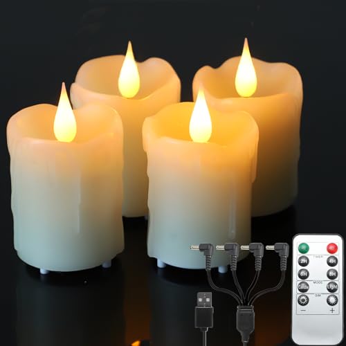 Image of Lezonic Rechargeable Votive Flameless Battery Operated Candles with Remote Timer USB Cable, Pack of 4(D:2 inch X H:3 inch) LED Ivory White Flickering Wax Candles with 3D Flame