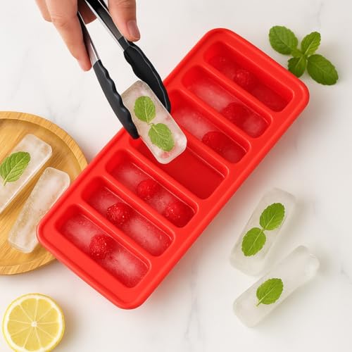 Image of Frenchware Multipurpose Ice Cube Tray Mould with 10 Cavity Mould, Red | Small Rectangle Shapes, For Cocktail, Whiskey, Coffee, Fruit Juice