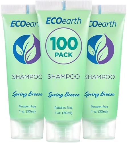 EcoEarth - Travel Size Hotel Shampoo - 30 ml, 100 Pack, Spring Breeze - Delight Your Guests with Revitalizing & Refreshing Hair Cleanser for Guest Hospitality - Small Size Luxury Shampoo in Bulk