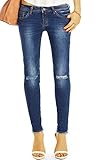 bestyledberlin Damen Skinny Jeans, Enge Ripped Knee Röhrenjeans, Stone Washed Denim Hose j38l 36/S