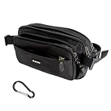 XRVRILE Marsupio con un Moschettone da Alpinismo Marsupio Impermeabile per Uomo e Donna con Sei Tasche con Cerniera Black Waist Bag per Passeggiate con il Cane, Sport All'aria Aperta, Corsa, Viaggi