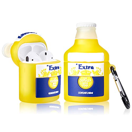 Mulafnxal for Airpod 1&2 Case, Cute Unique Silicone Protective Air pods Cover, 3D Funny Fashion Fun Cool Keychain Design Stylish Drink Kits Soft Skin Cases Teens Men Women for Airpods (Coro Beer)