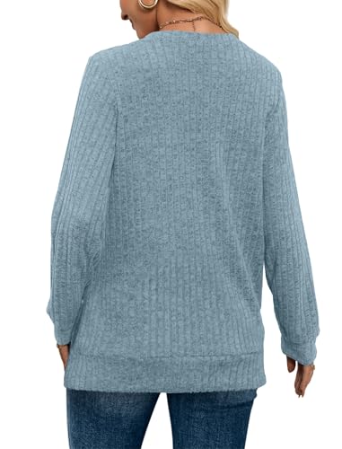 Image of WIHOLL V Neck Long Sleeve Shirts for Women Casual Fall Tops Lightweight Tunic Sweaters Fashion Clothes 2024