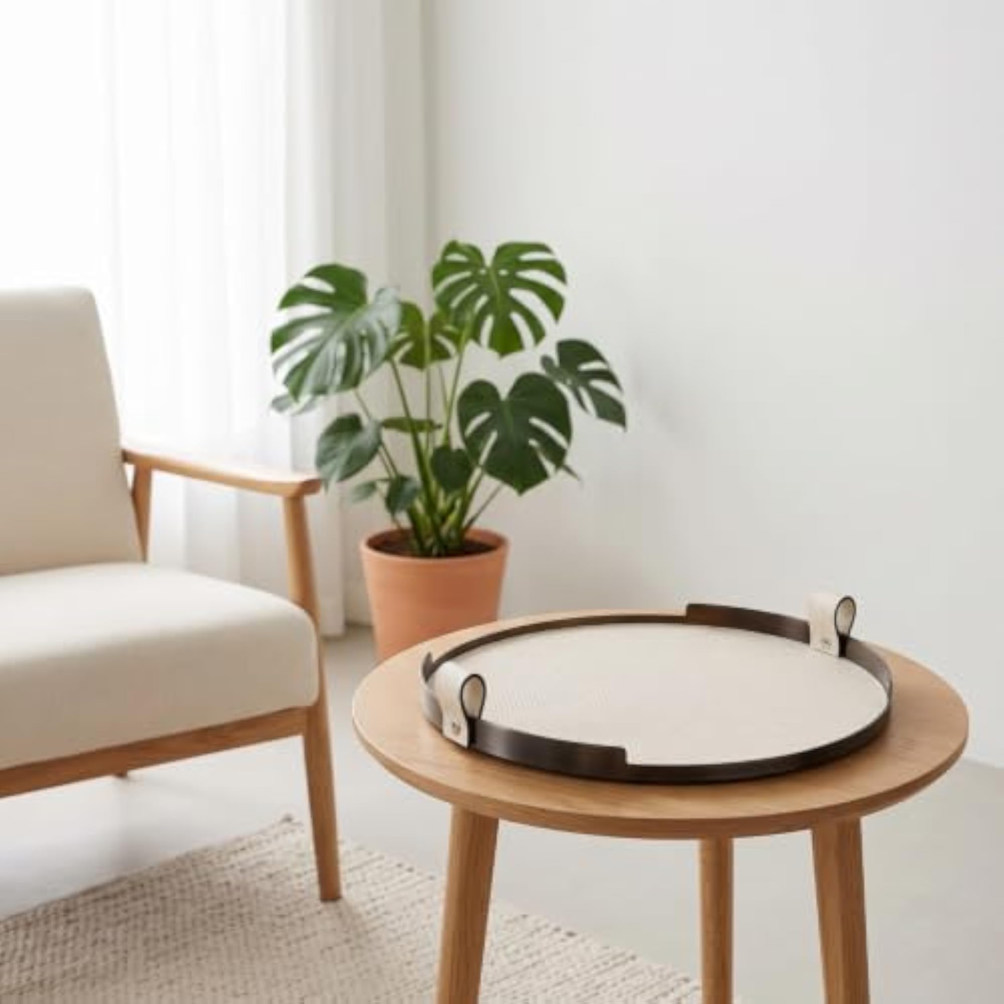 Modern Tray with Handles, Decorative Round Metal Design