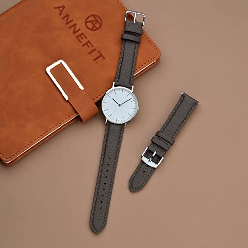 Image of ANNEFIT Watch Band 18mm, Quick Release Textured Padded Leather Straps with Silver Buckle for Men and Women (Dark Grey)