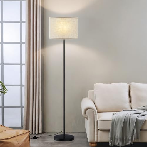 Image of Ambimall 60'' Modern Floor Lamp with Shade, Tall Lamps for Living Room, Bedroom, Office, Dining Room, Beige Shade with Black Pole(Without Bulb)