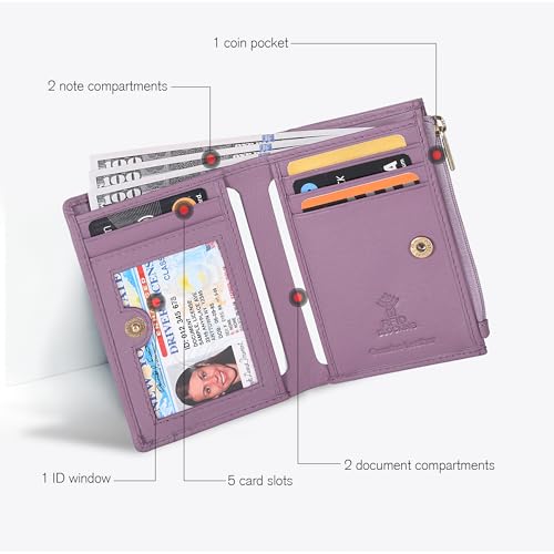 Image of Oak Leathers Leather Wallet For Women - Small RFID Coin Purse Credit Card & ID Holder for Ladies, Gift for Women's, Bifold Wallets (Baby Pink)