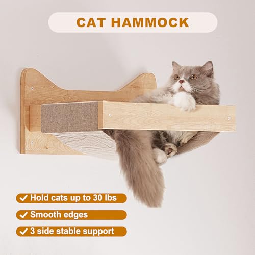 Estantes de pared para gatos con rascador y hamaca miniatura 6