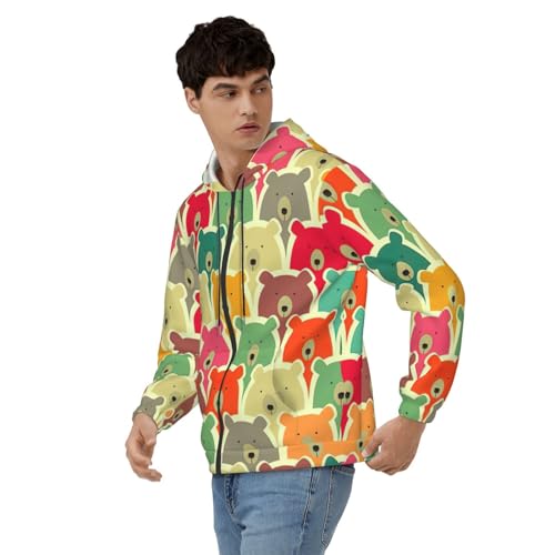 Pull homme hiver chaud et doux : sweat à capuche imprimé ours décontracté